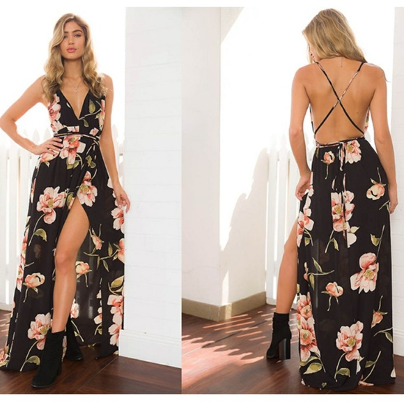 LAST 1! Black Empire Waist Floral Maxi Dress - Picture 3 of 7